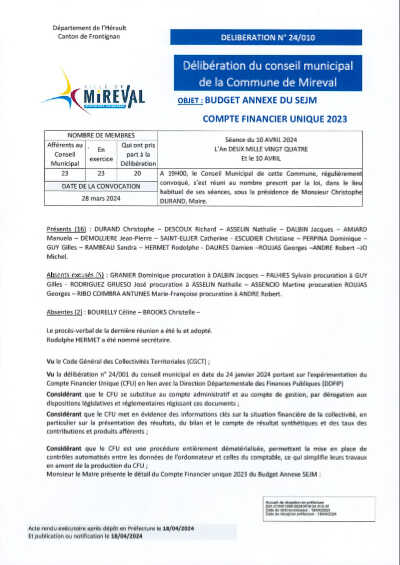 24010 - Budget annexe - Compte financier unique 2023 signée