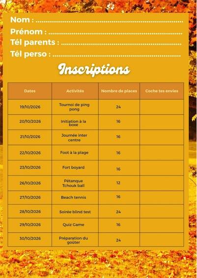inscription automne club ados 2026