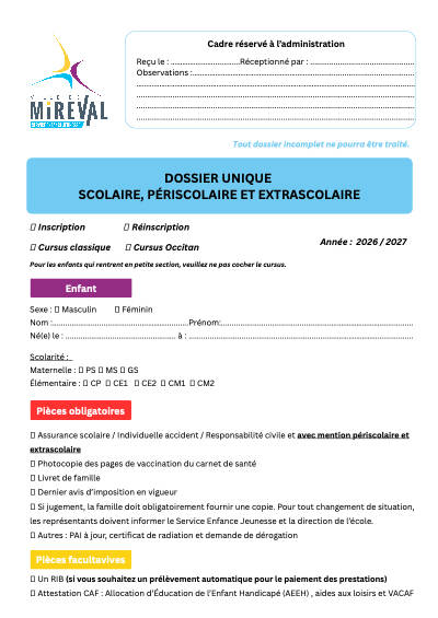 DOSSIER UNIQUE 2026-2027