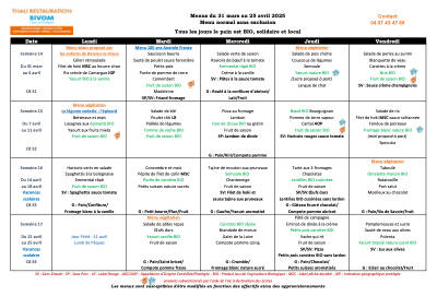 Menus Avril 2025