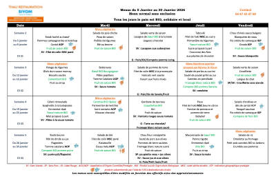 Menus Janvier 2026