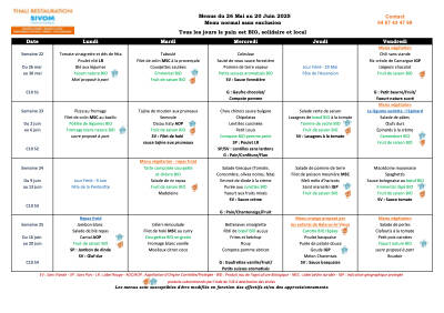 Menus Juin 2025