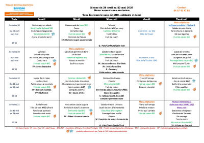 Menus Mai 2025