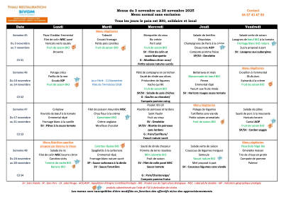 Menus Novembre 2025