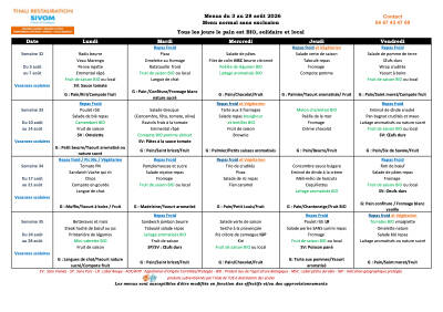 Menus aout 2026
