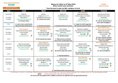 Menus de Mars 2026