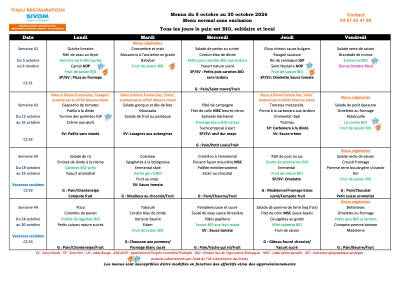 Menus oct 2026