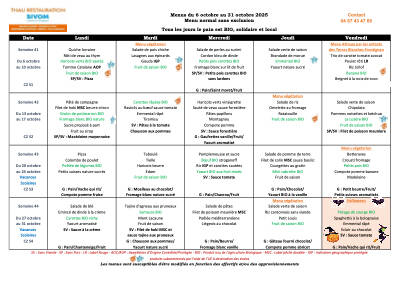 Menus octobre 2025