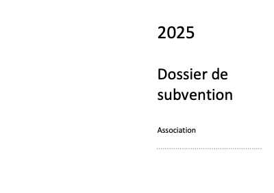 Dossier de subvention 2025 Formulaire