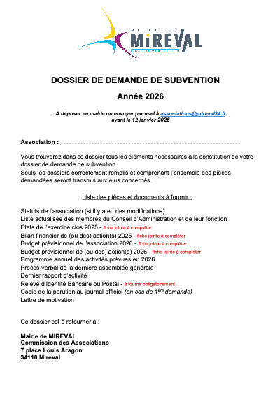 Dossier de subvention 2026
