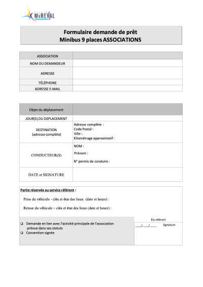 DEMANDE PRET-MINIBUS ASSOCIATION formulaire