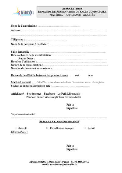 Demande réservation salles communales et matériel VIERGE à compléter