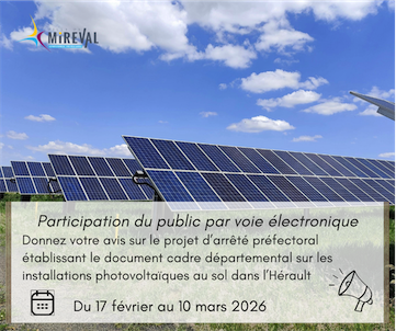 Consultation public - projet d’arrêté préfectoral établissant le document cadre départemental sur les installations photovoltaïques au sol dans l’Hérault