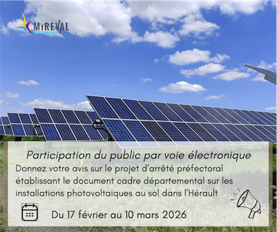 Consultation public - projet d’arrêté préfectoral établissant le document cadre départemental sur les installations photovoltaïques au sol dans l’Hérault