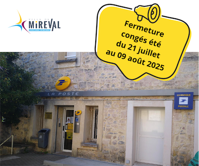 La Poste Mireval - fermeture congés été 2025