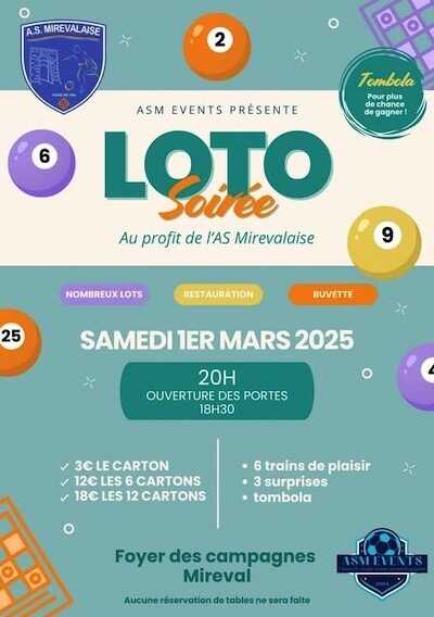 LOTO Samedi 01 mars 2025 à 20 heures