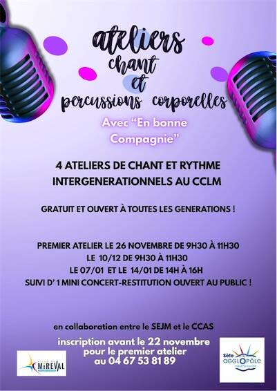 Ateliers chant et percussions corporelles - inscription gratuite et ouverte à tous au CCLM