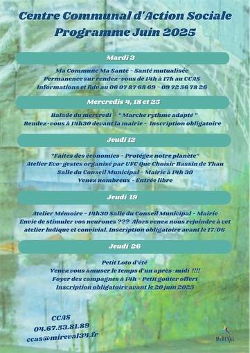Le programme du CCAS pour le mois de juin