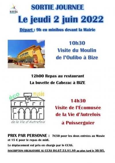 Sortie à la Journée – Jeudi 3 Juin – avec visites